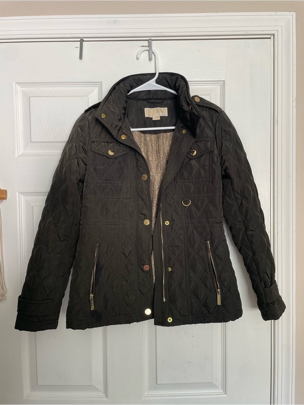Michael Kors Quilted Women's XS Petite Jacket in Dark Green with Gold Hardware